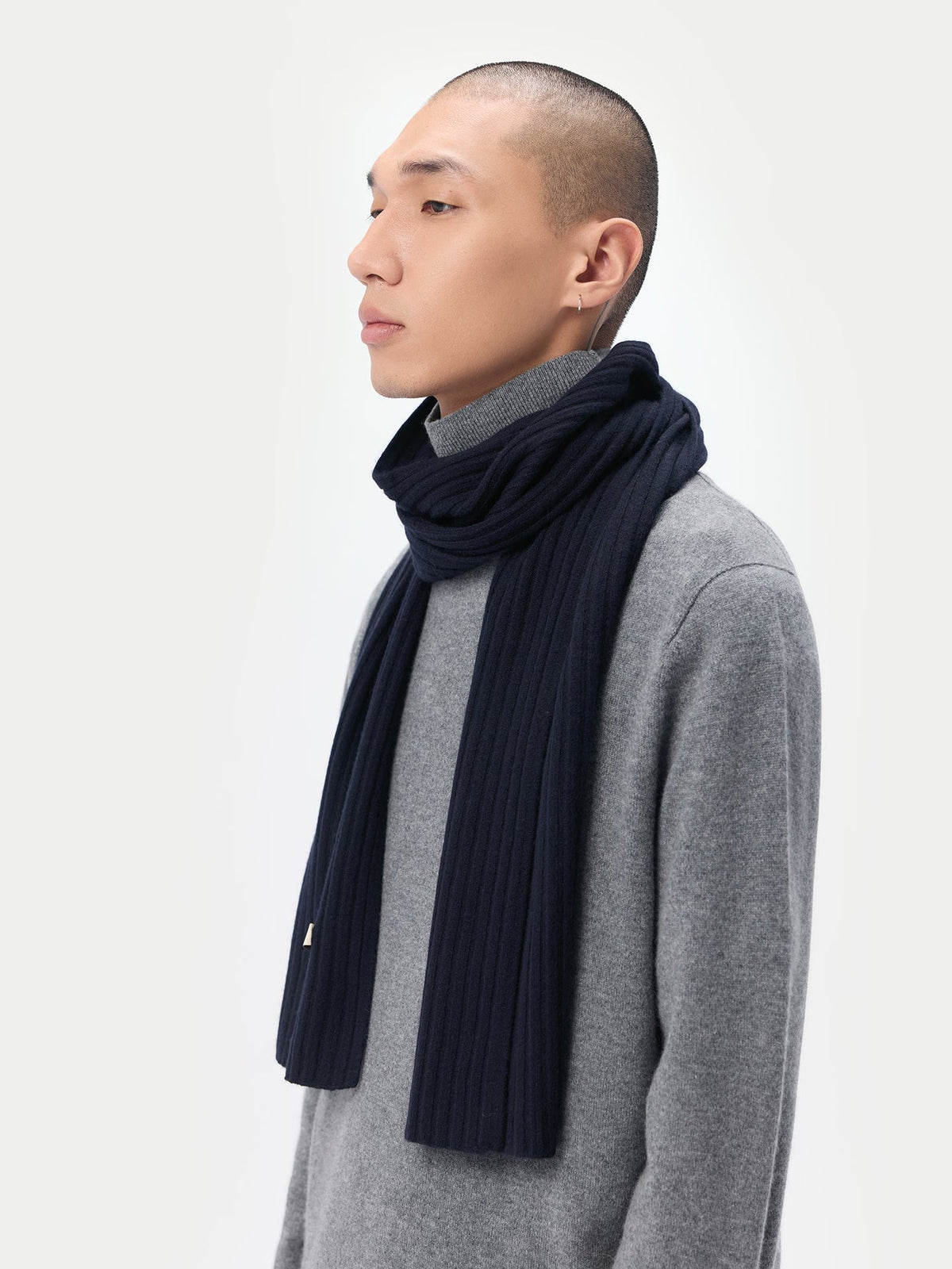 Cashmere Rib Knit Scarf — Ink Blue