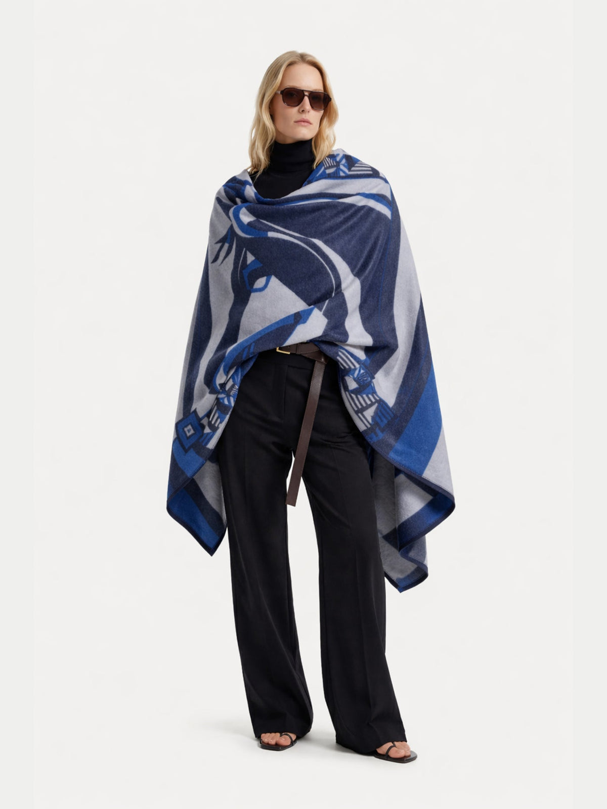 Cashmere Horse Jacquard Throw — Ink Blue