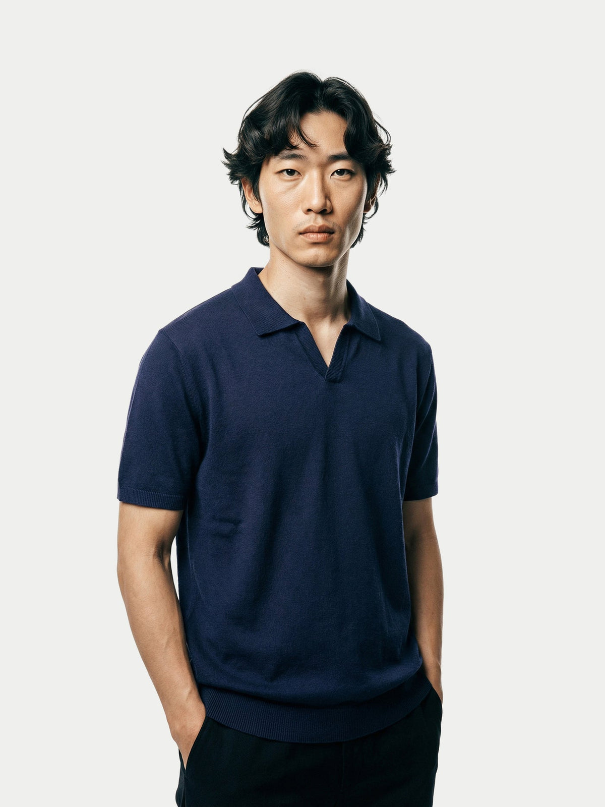 Silk Cashmere Polo Shirt — Iris Navy