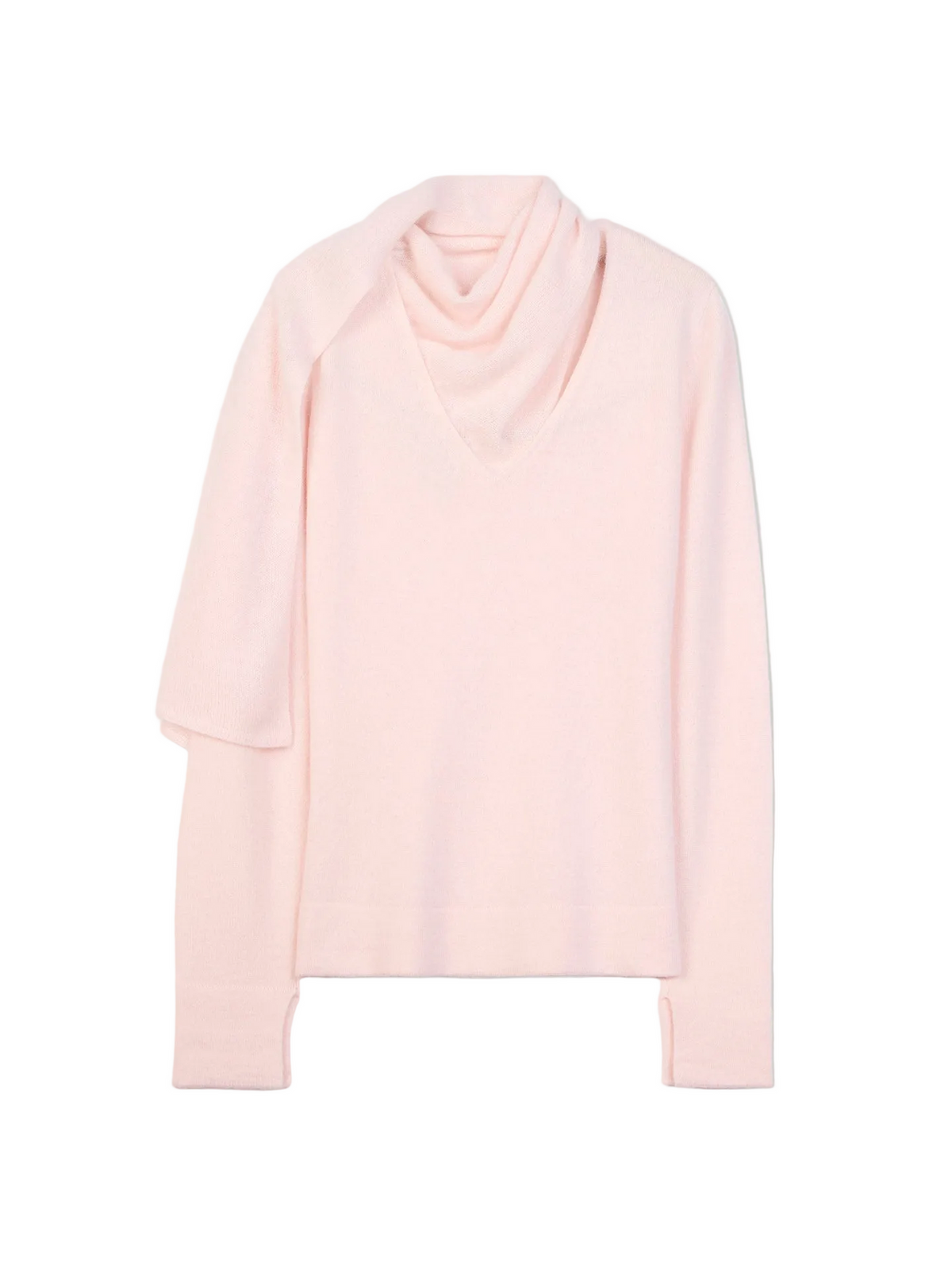 Cashmere Sweater With Draped Scarf — Light Blush