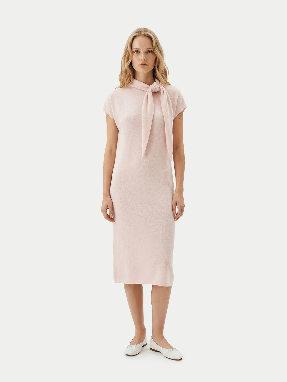 Cashmere Tie-neck Dress — Light Blush