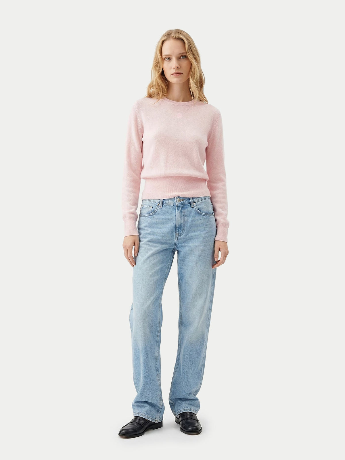 Cashmere Cinched-waist Sweater — Light Blush