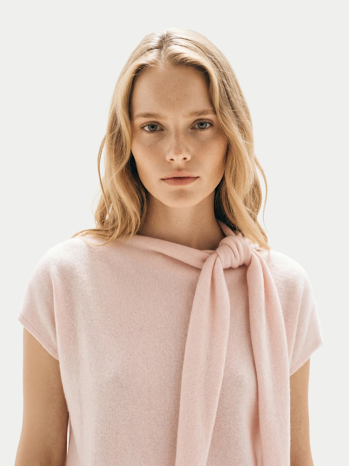 Cashmere Tie-neck Dress — Light Blush