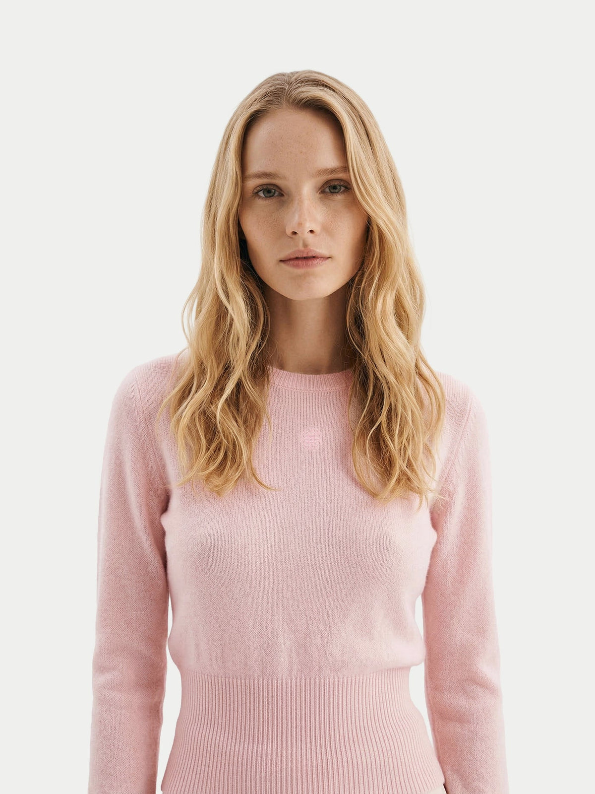 Cashmere Cinched-waist Sweater — Light Blush