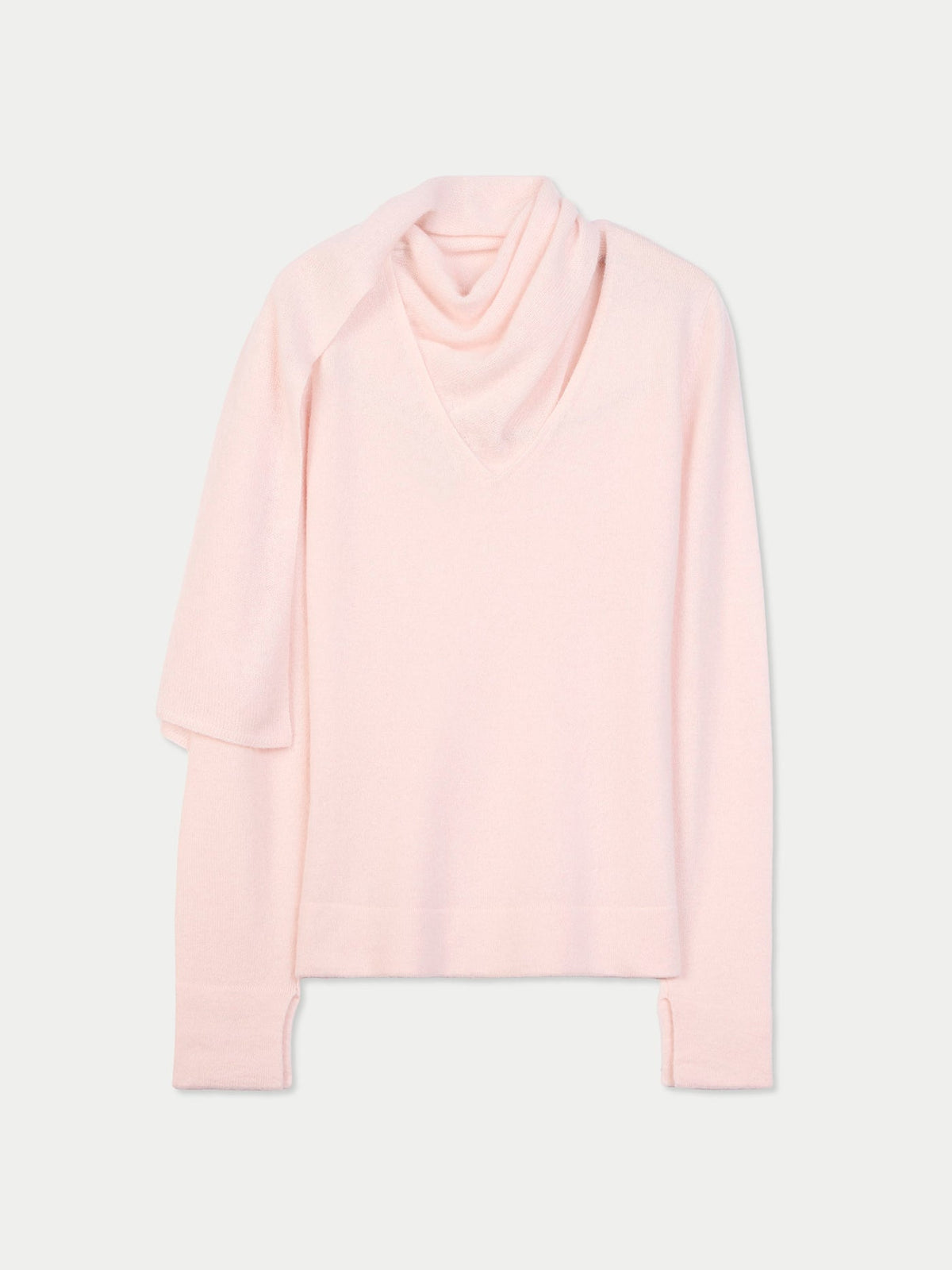 Cashmere Sweater With Draped Scarf — Light Blush