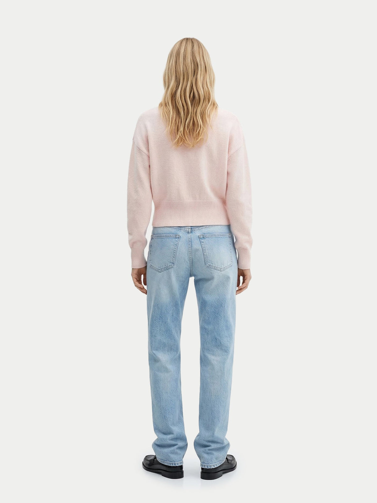 Cashmere Cinched-waist Sweater — Light Blush