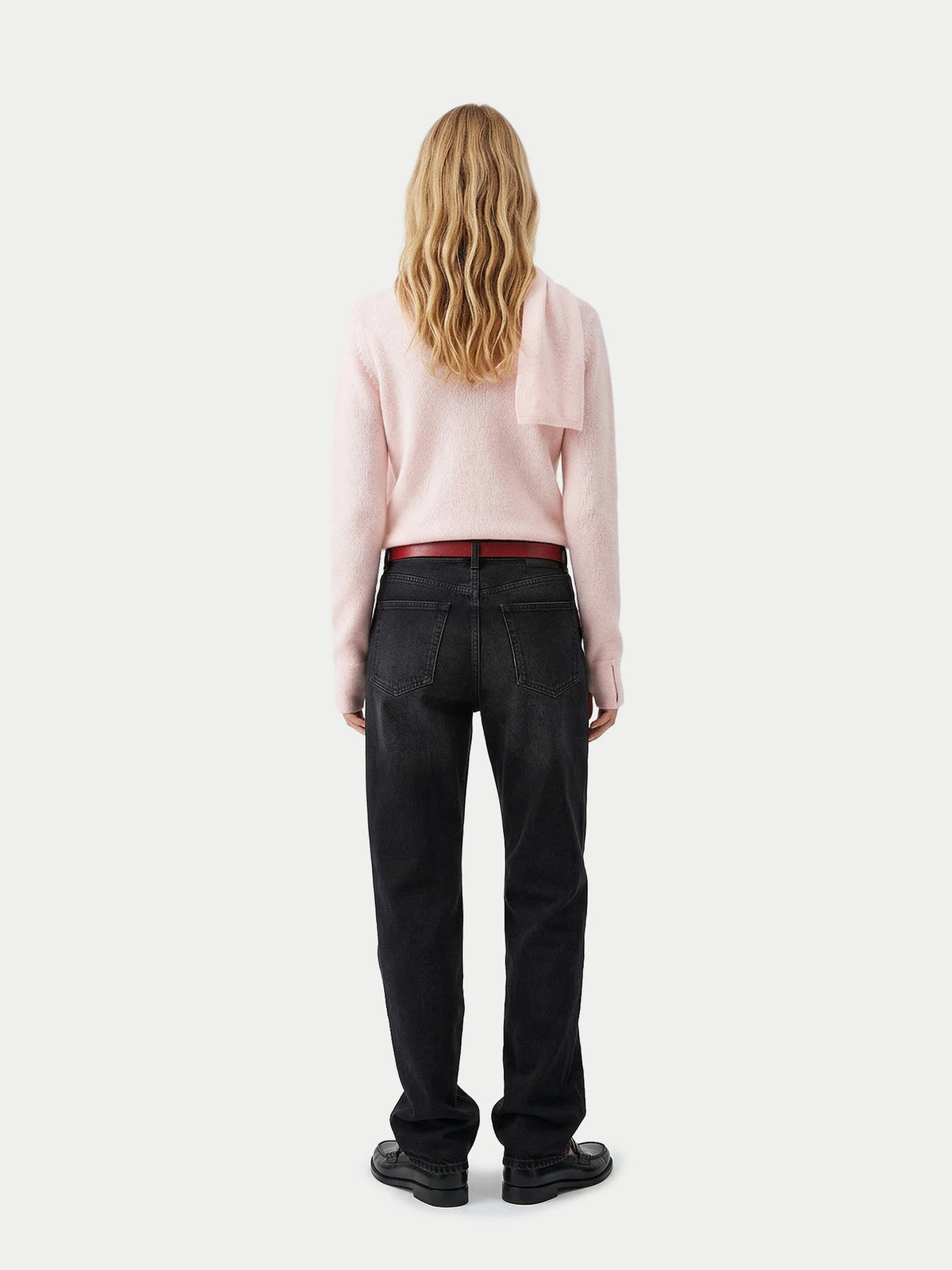 Cashmere Sweater With Draped Scarf — Light Blush