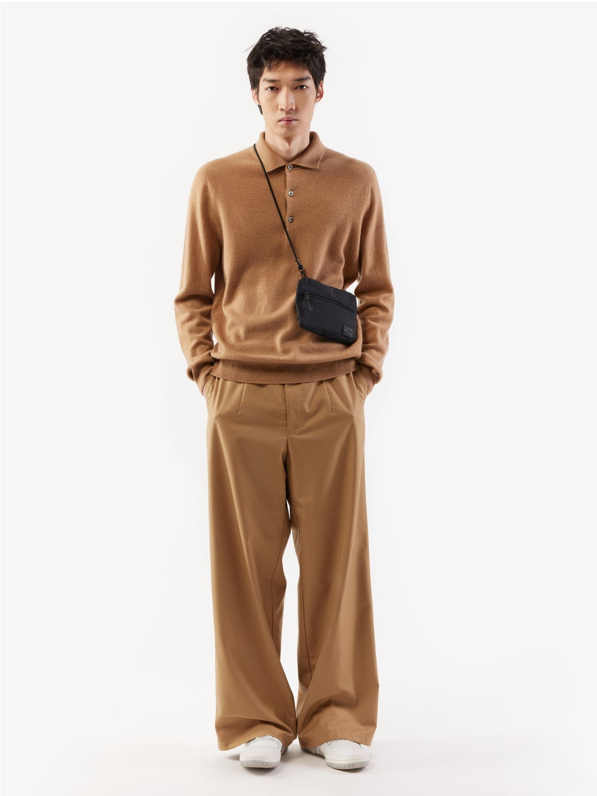 Essential Cashmere Polo Sweater — Light Brown