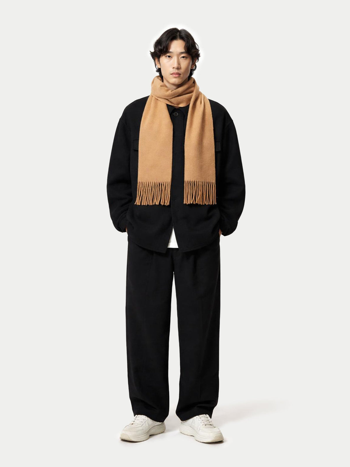 Cashmere Fringed Scarf — Light Brown