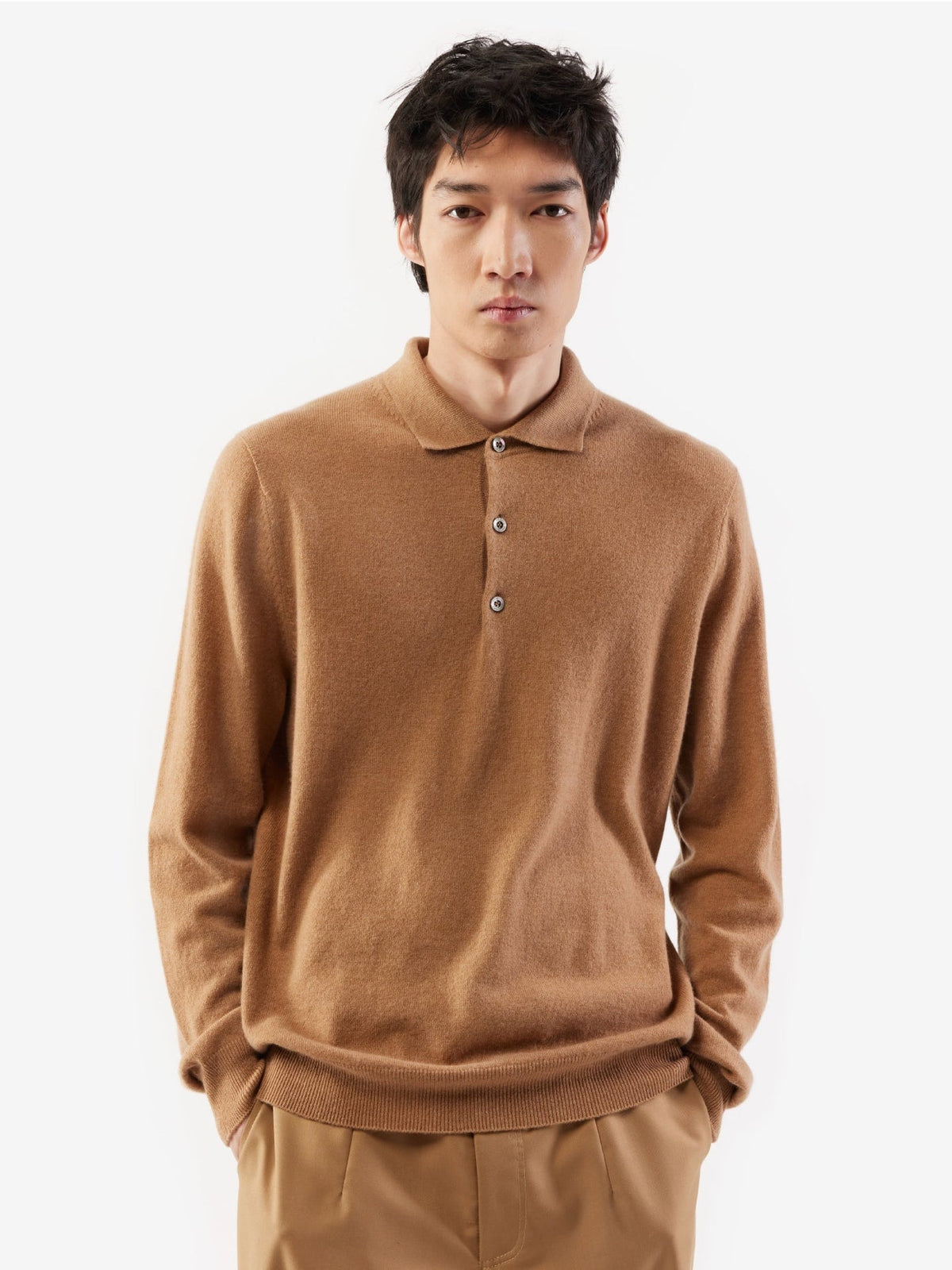 Essential Cashmere Polo Sweater — Light Brown