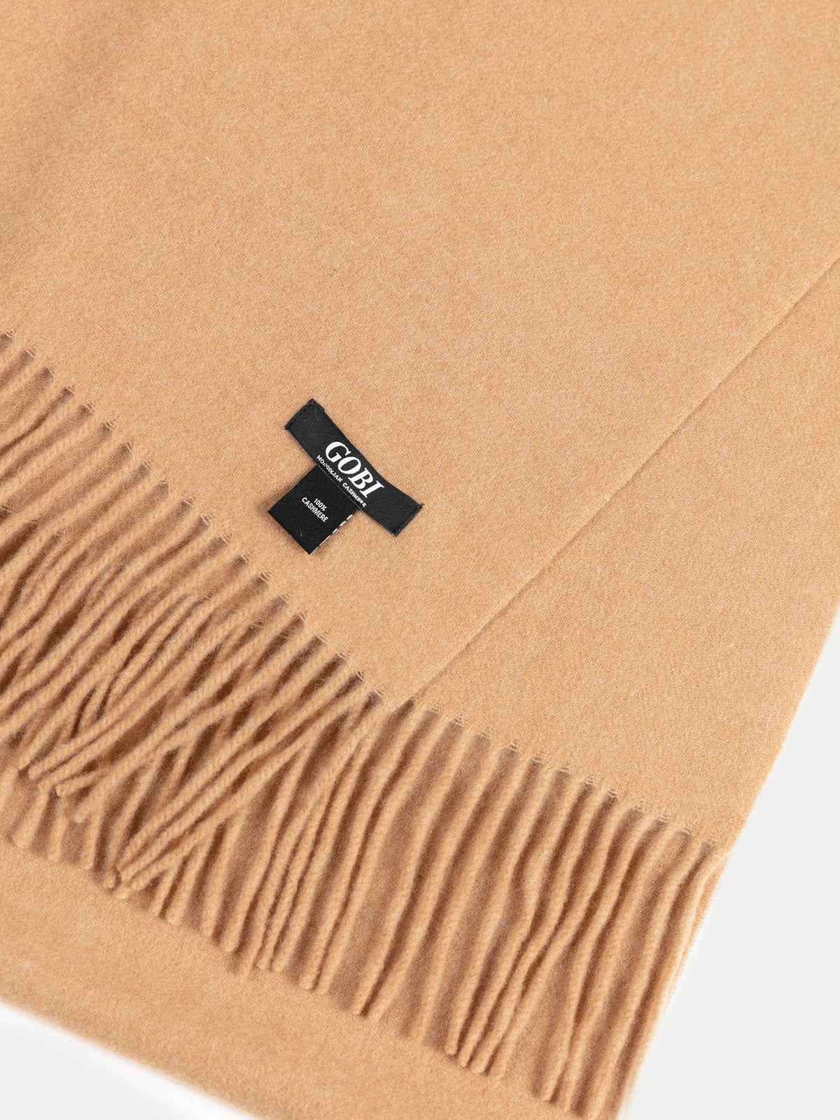 Cashmere Fringed Scarf — Light Brown