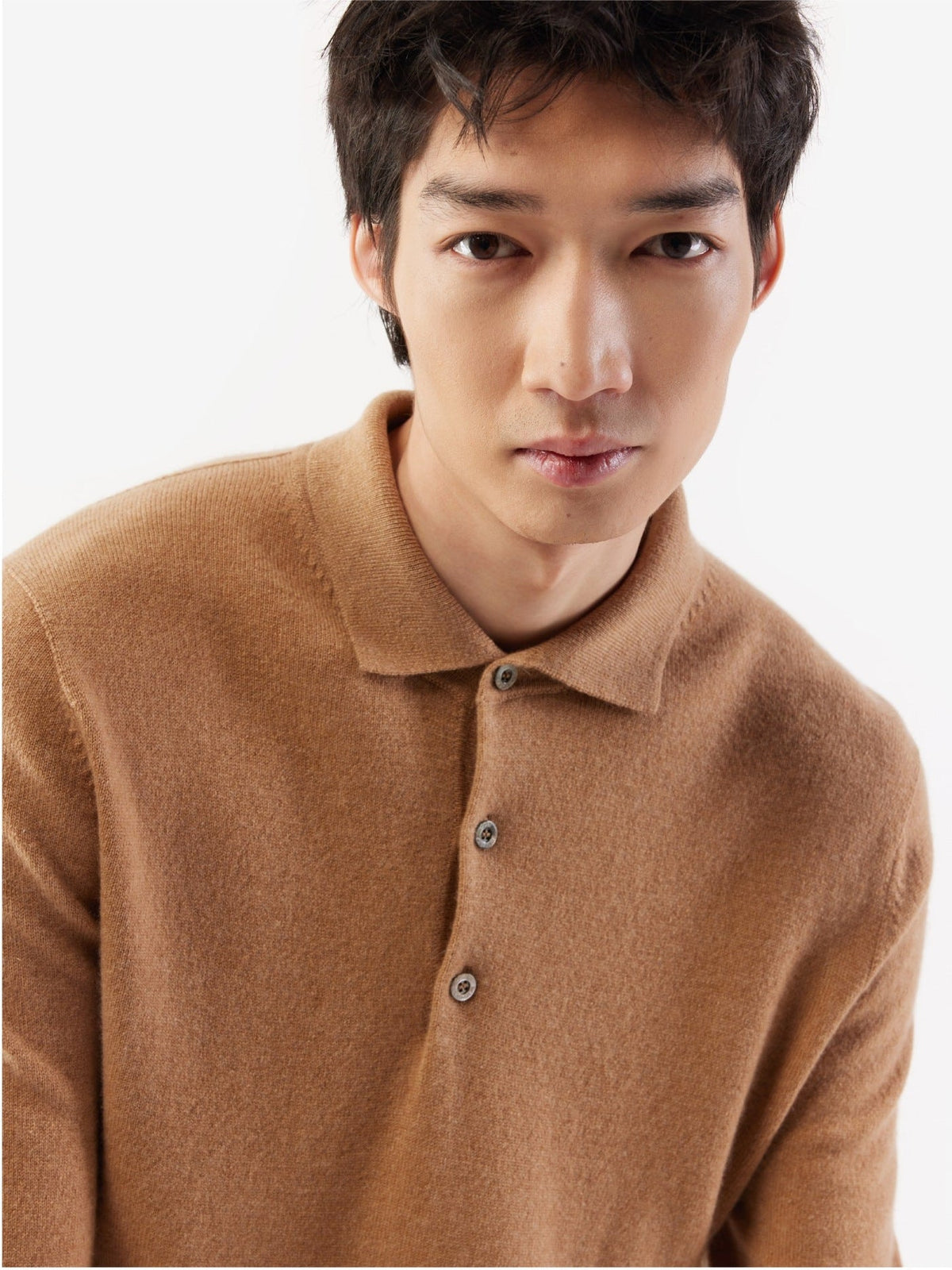 Essential Cashmere Polo Sweater — Light Brown