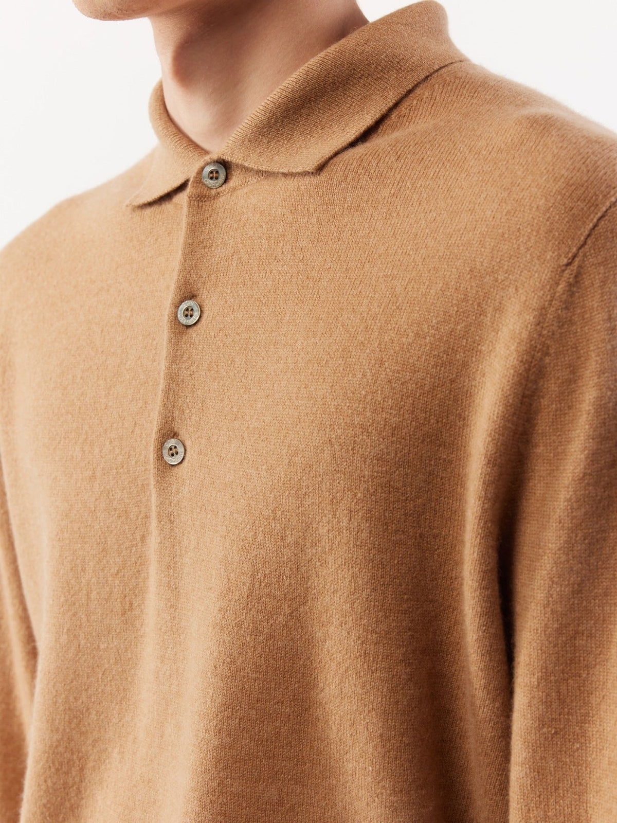 Essential Cashmere Polo Sweater — Light Brown