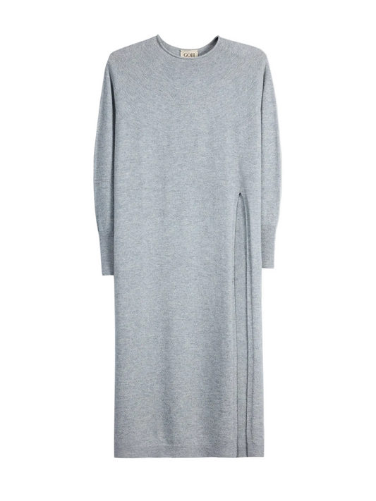Cashmere Side-slit Maxi Dress — Light Gray