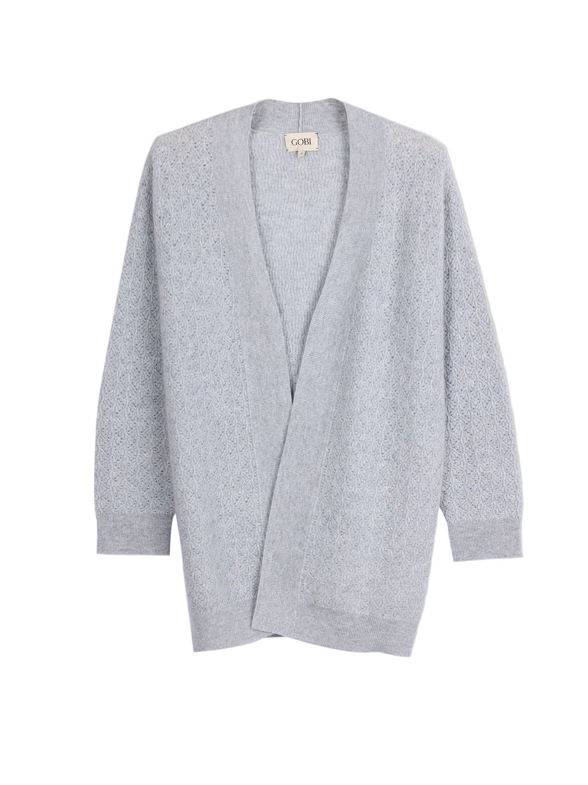 Ajour Knit Open-front Cashmere Cardigan — Light Gray