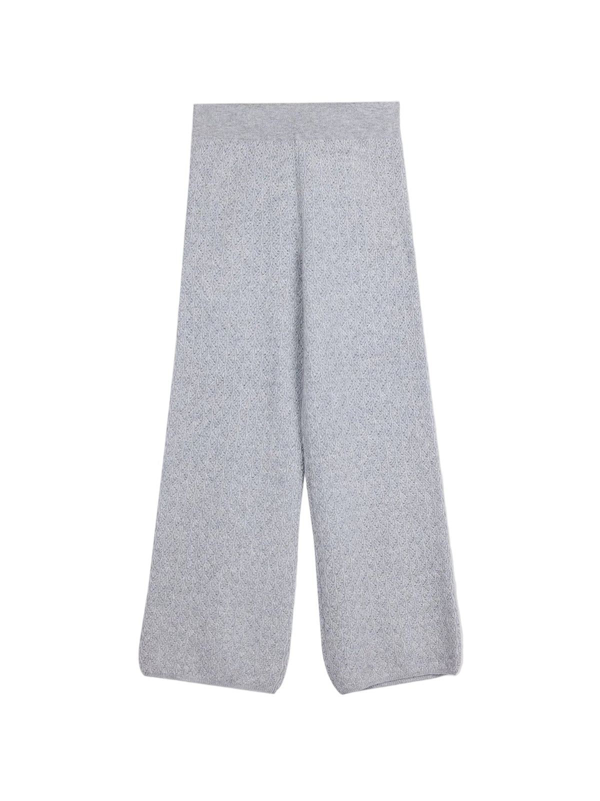 Wide-leg Ajour Knit Cashmere Pants — Light Gray