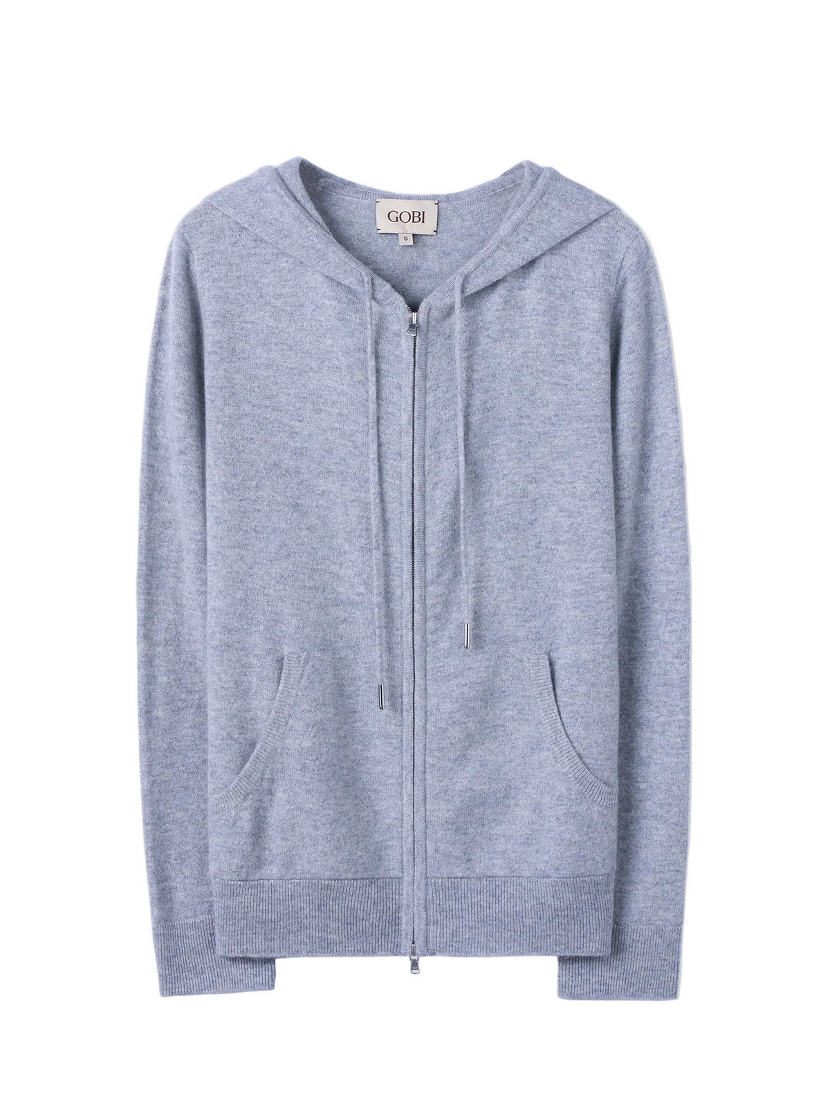 Woman Zipper Hoodie With Smiley Pocket — Light Gray