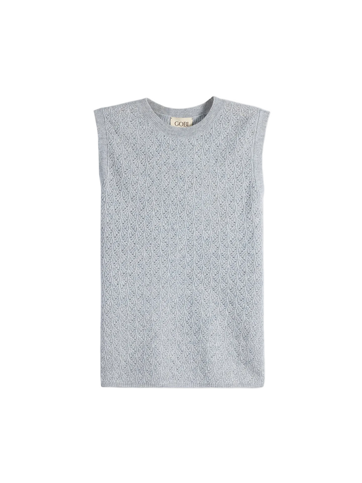 Ajour Knit Crewneck Cashmere Vest — Light Gray