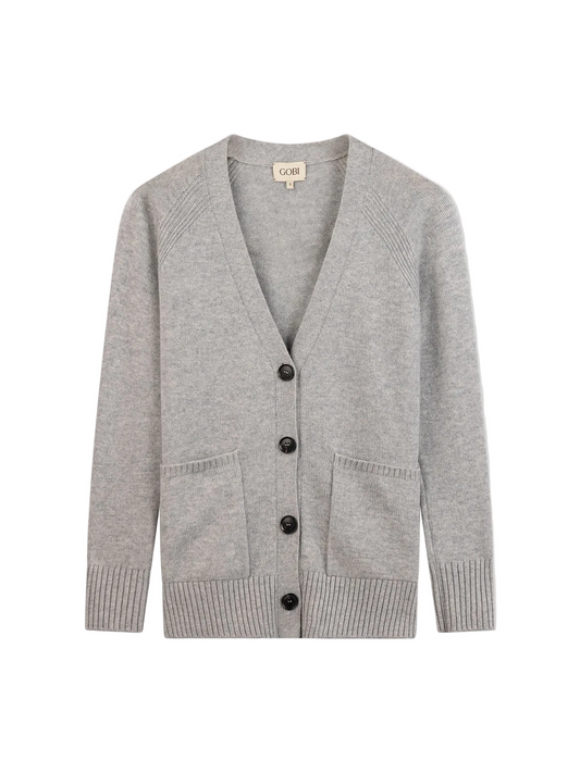 Relaxed-fit Cashmere Cardigan — Light Gray