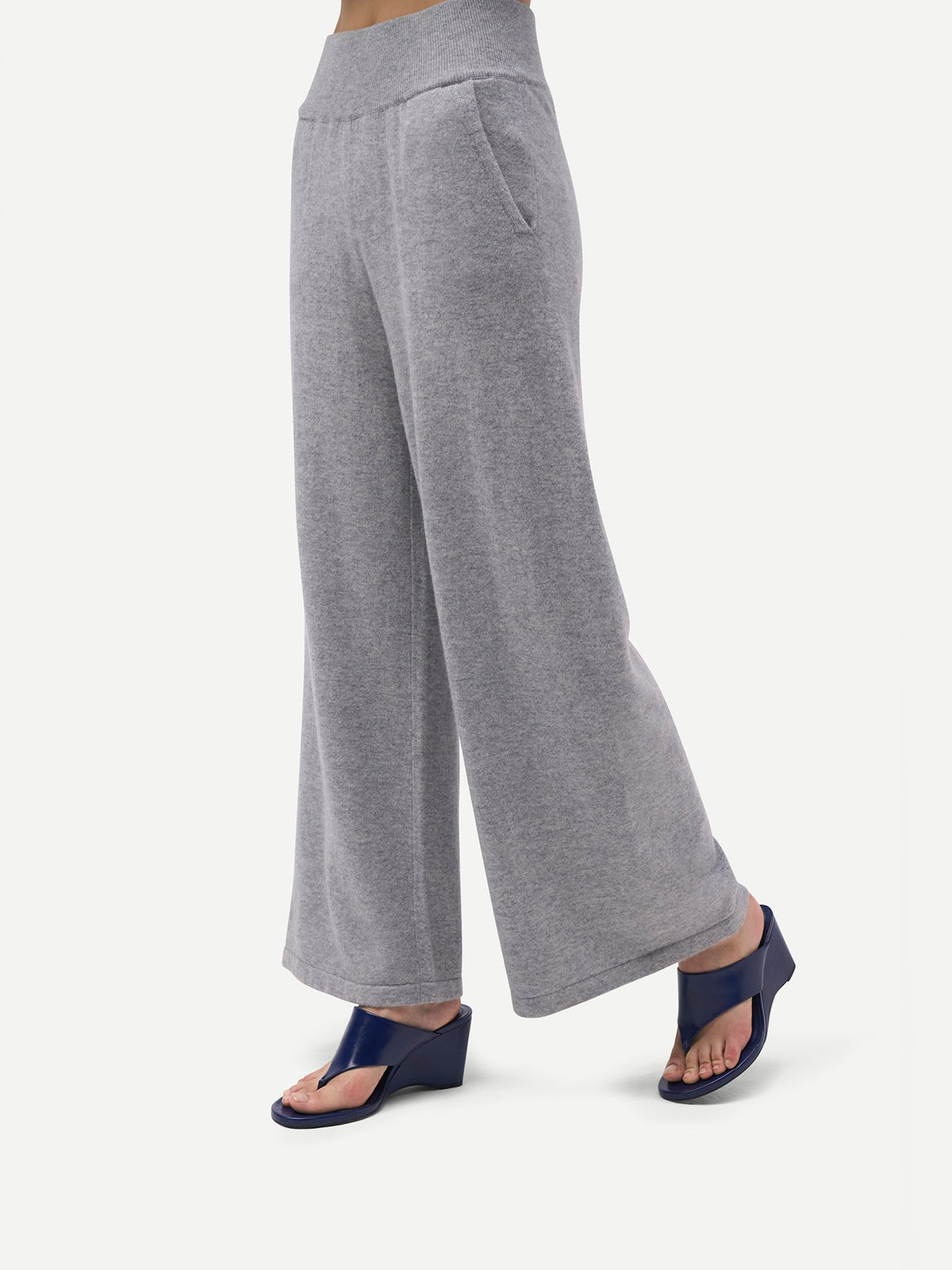 Wide-leg Cashmere Pants — Light Gray