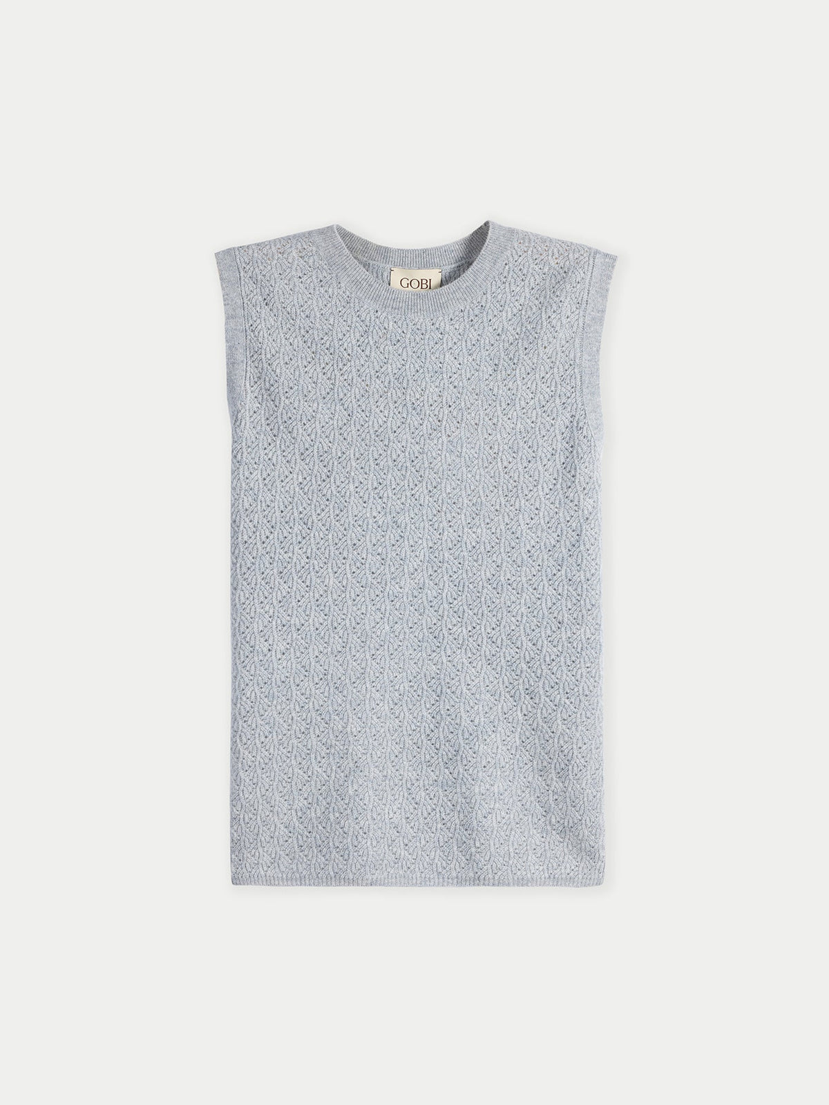 Ajour Knit Crewneck Cashmere Vest — Light Gray