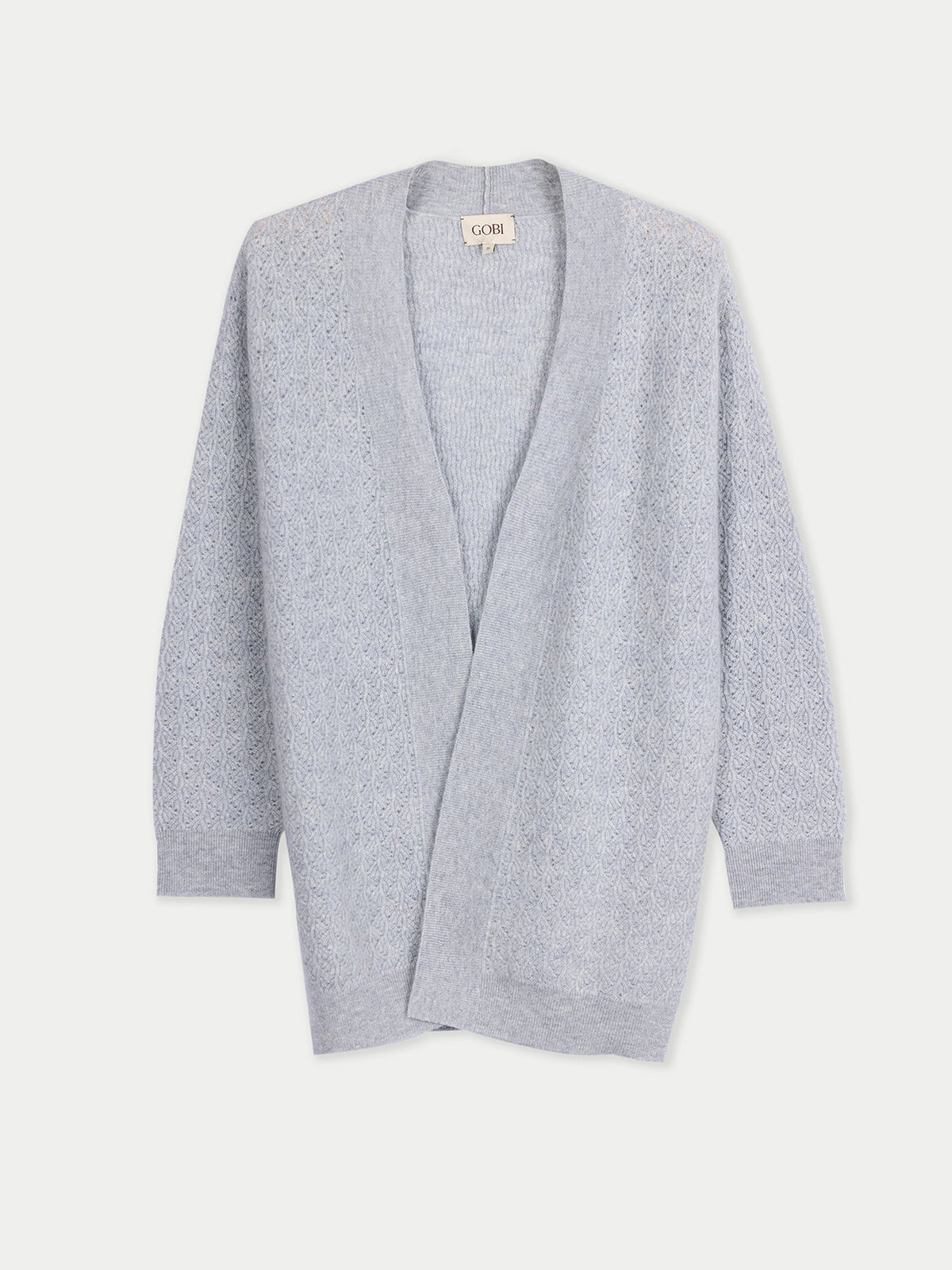 Ajour Knit Open-front Cashmere Cardigan — Light Gray