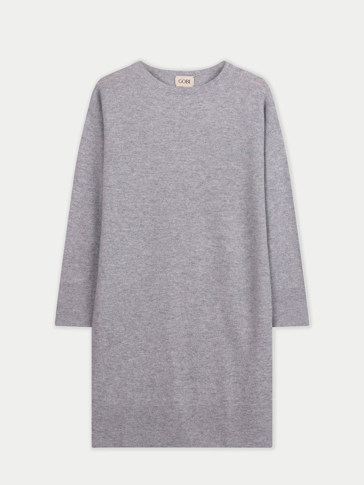 Seamless Crewneck Cashmere Dress — Light Gray