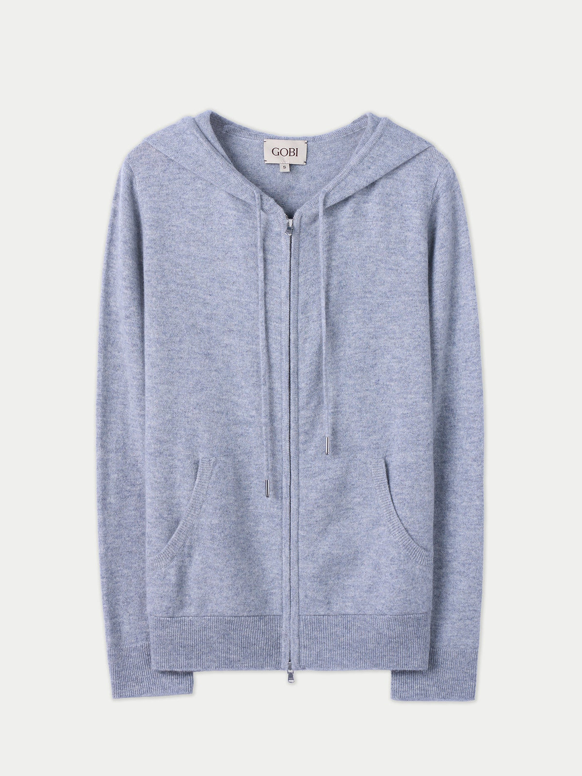 Woman Zipper Hoodie With Smiley Pocket — Light Gray