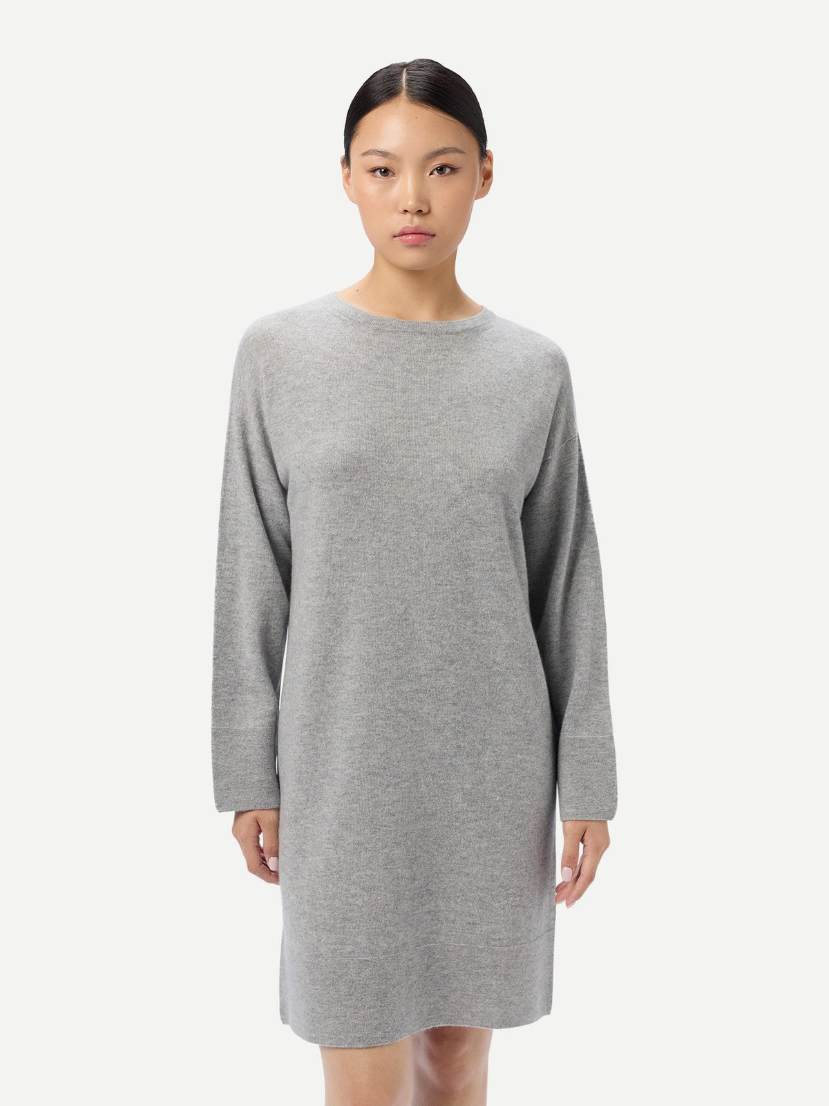 Seamless Crewneck Cashmere Dress — Light Gray