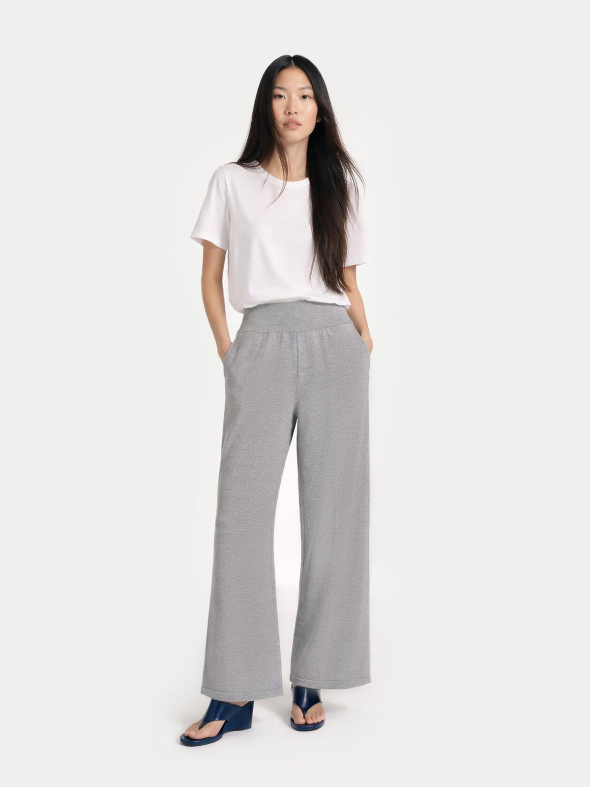 Wide-leg Cashmere Pants — Light Gray