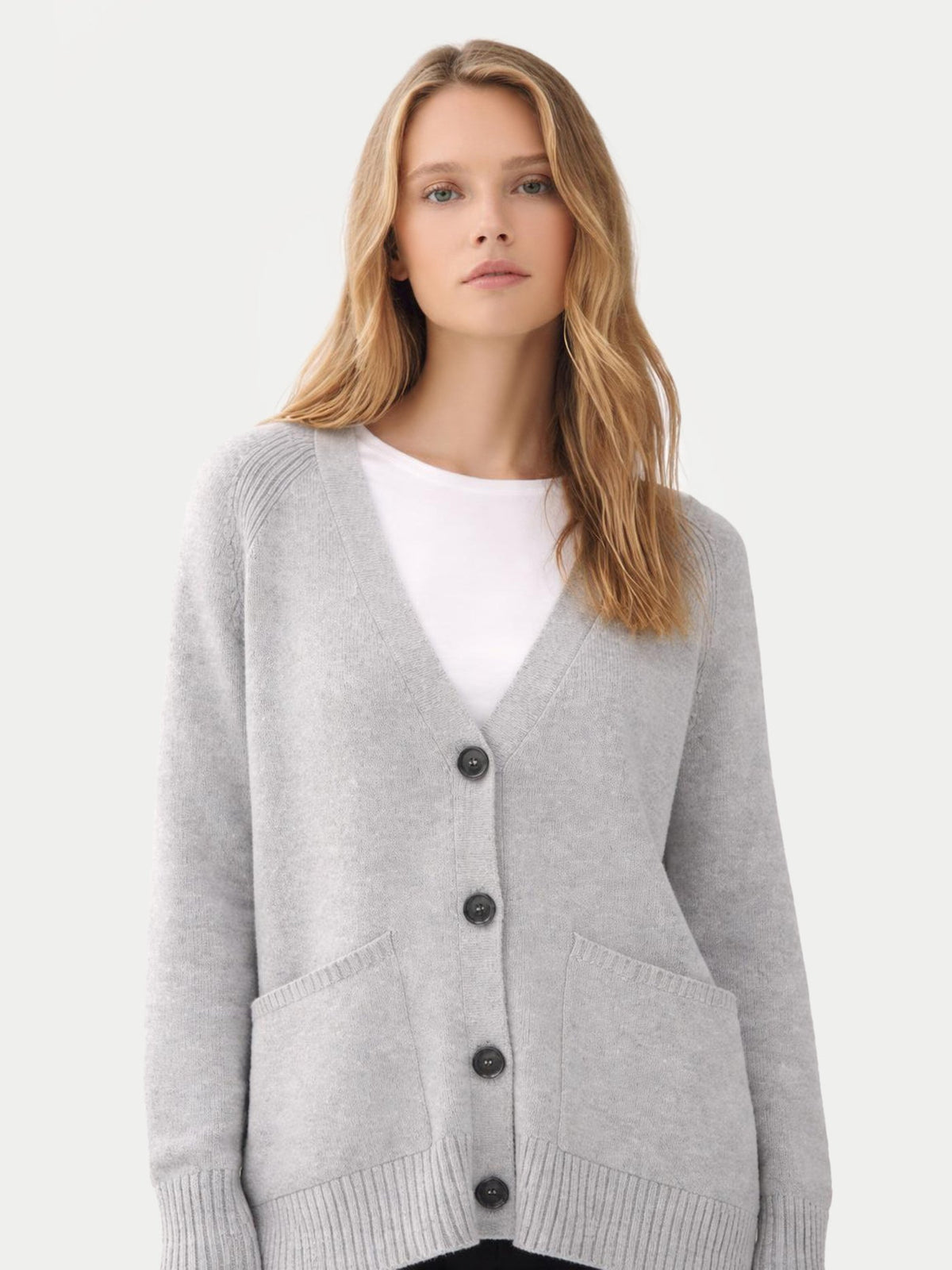 Relaxed-fit Cashmere Cardigan — Light Gray
