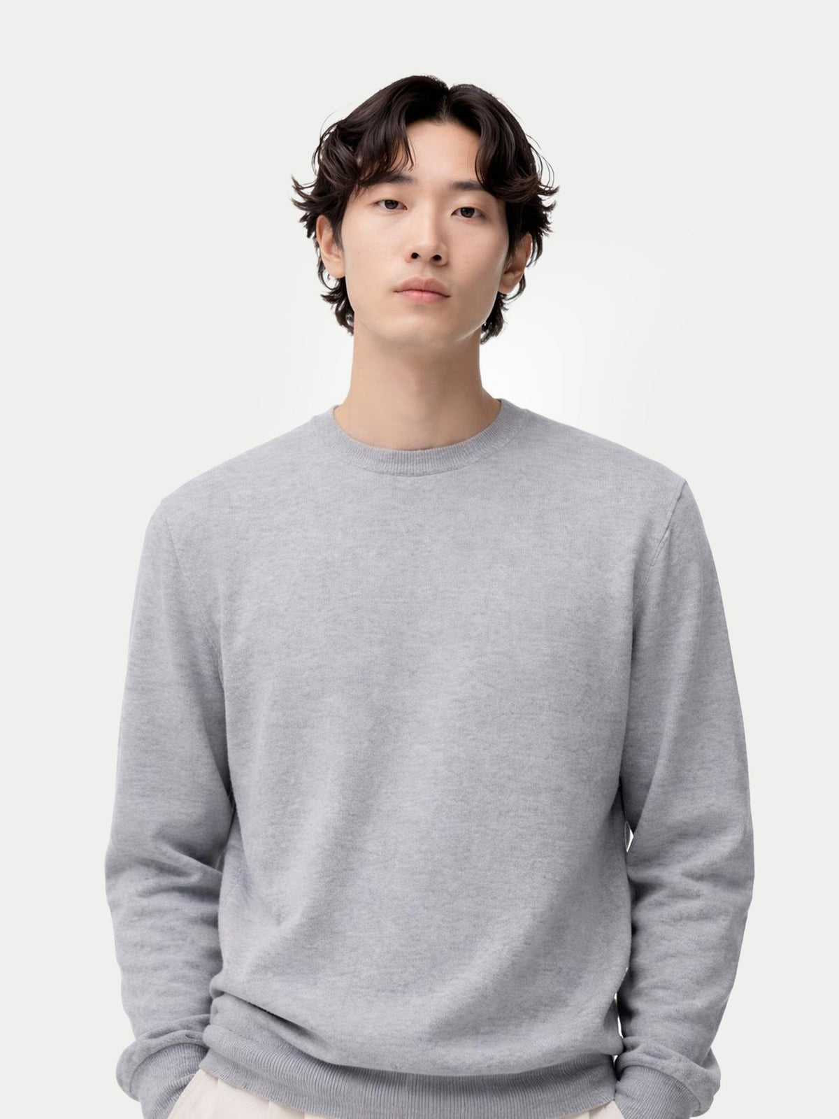 Essential Crewneck Cashmere Sweater — Light Gray