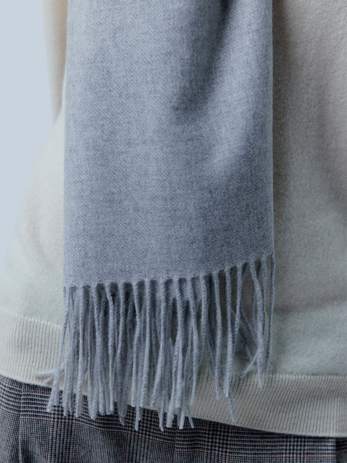Wide Fringe Scarf — Light Gray
