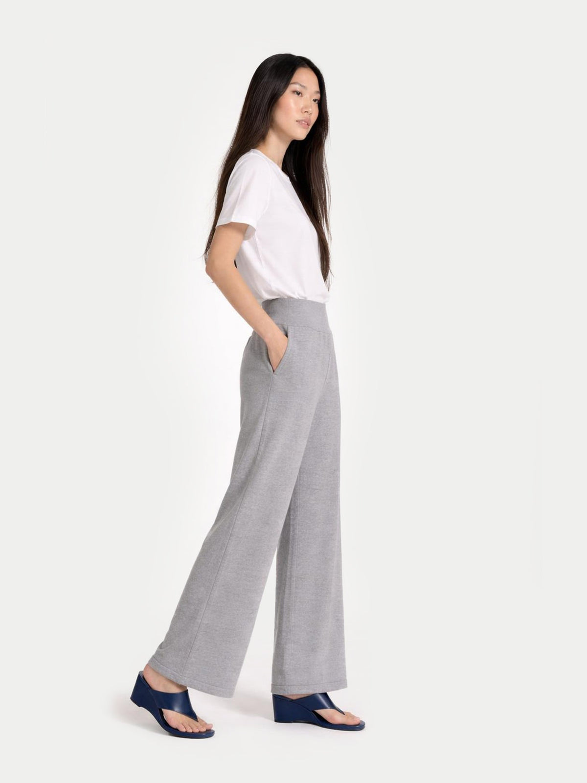 Wide-leg Cashmere Pants — Light Gray