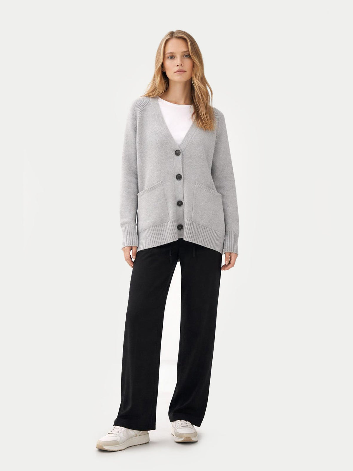 Relaxed-fit Cashmere Cardigan — Light Gray