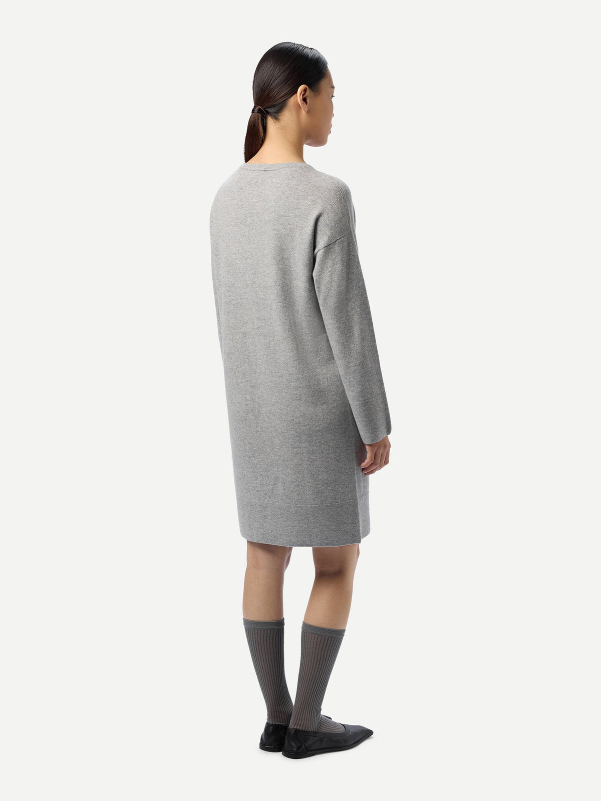 Seamless Crewneck Cashmere Dress — Light Gray