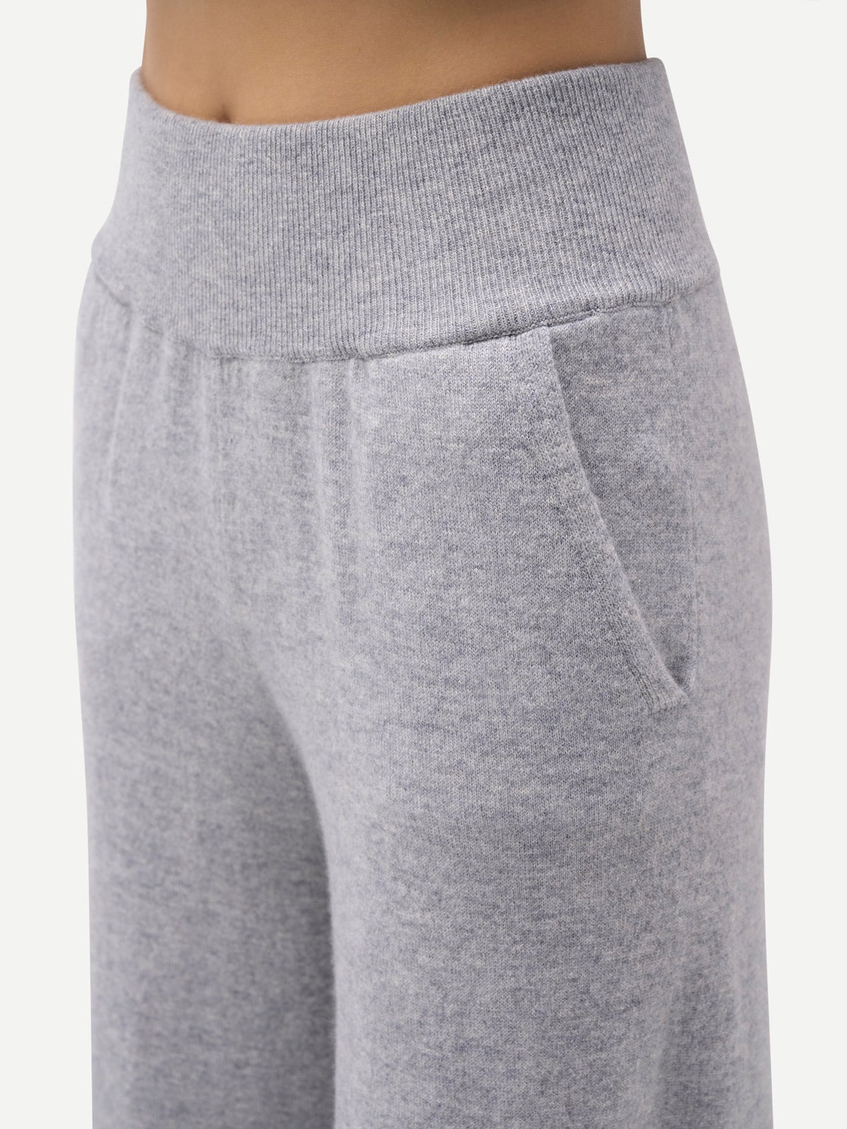 Wide-leg Cashmere Pants — Light Gray