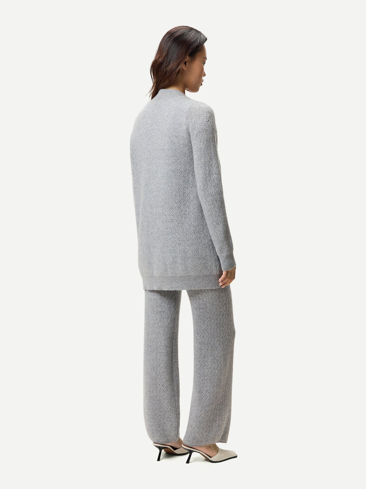 Wide-leg Ajour Knit Cashmere Pants — Light Gray