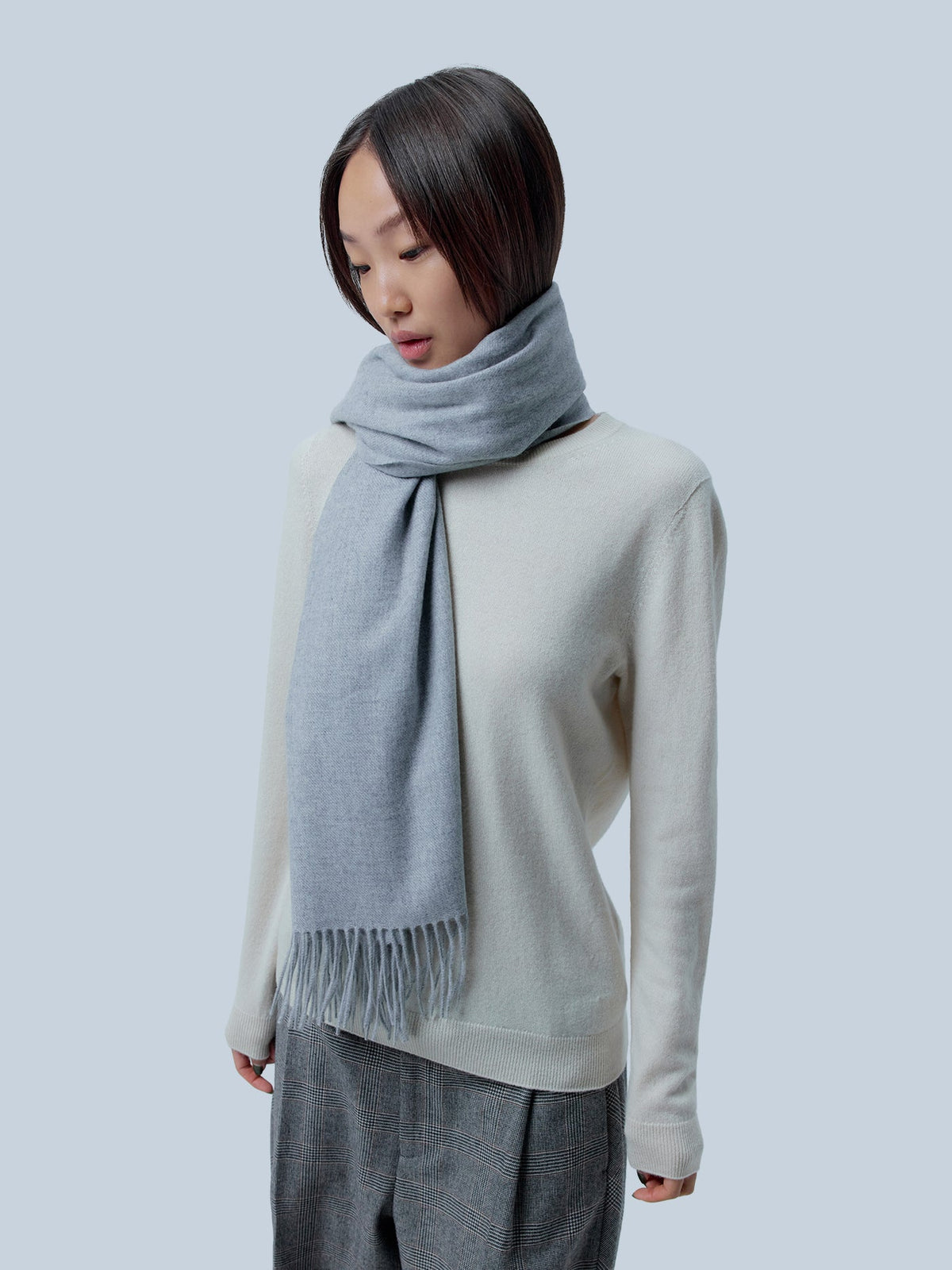 Wide Fringe Scarf — Light Gray