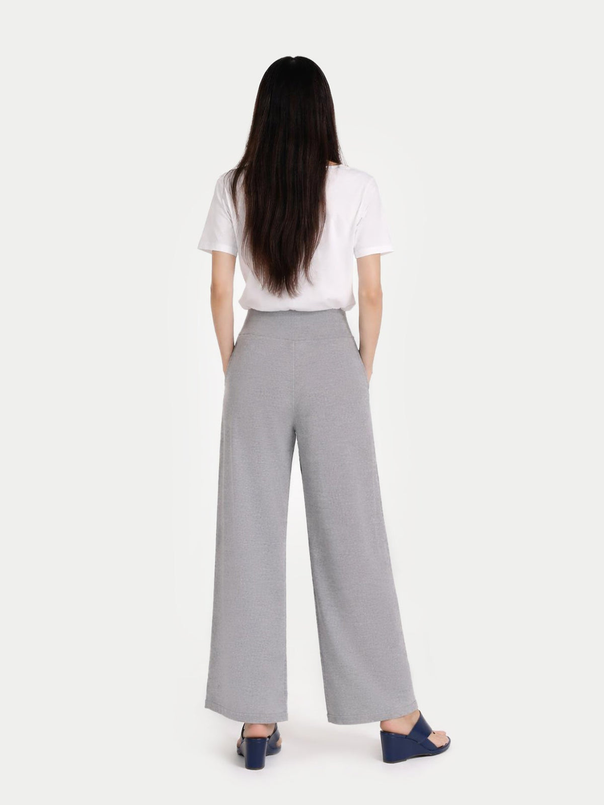 Wide-leg Cashmere Pants — Light Gray