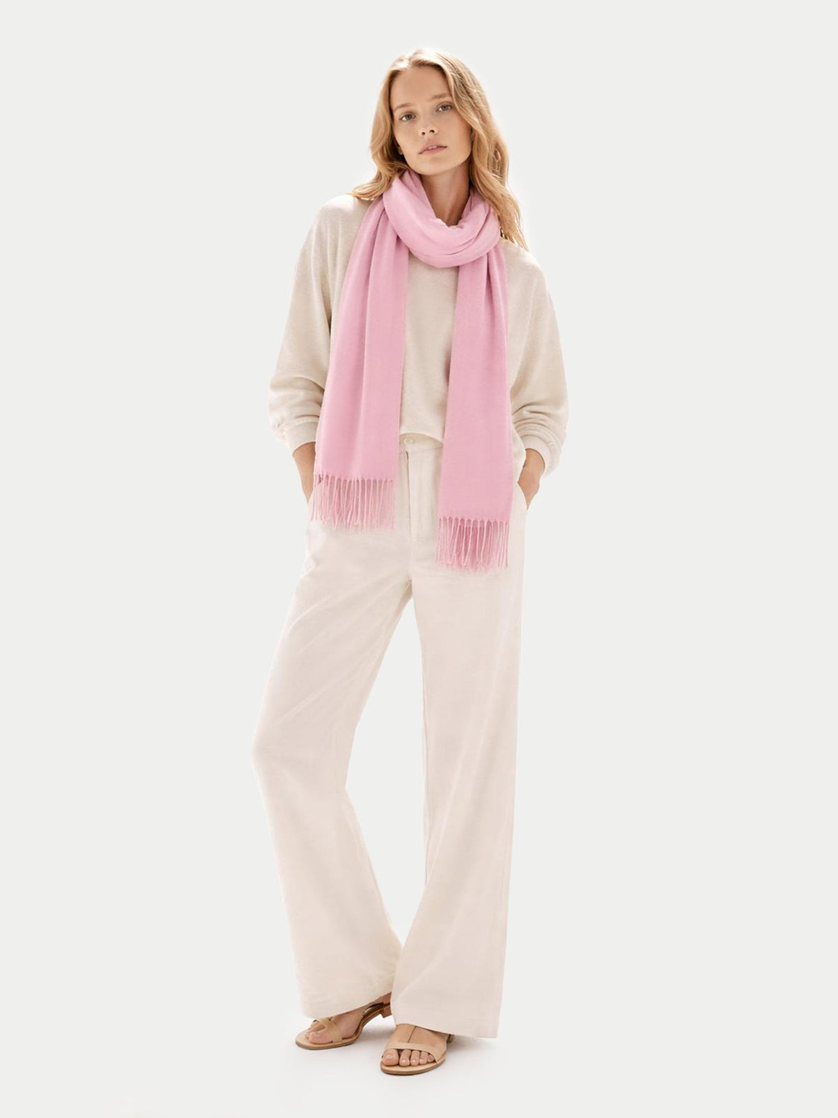 Cashmere Fringed Scarf — Light Lilac Pink