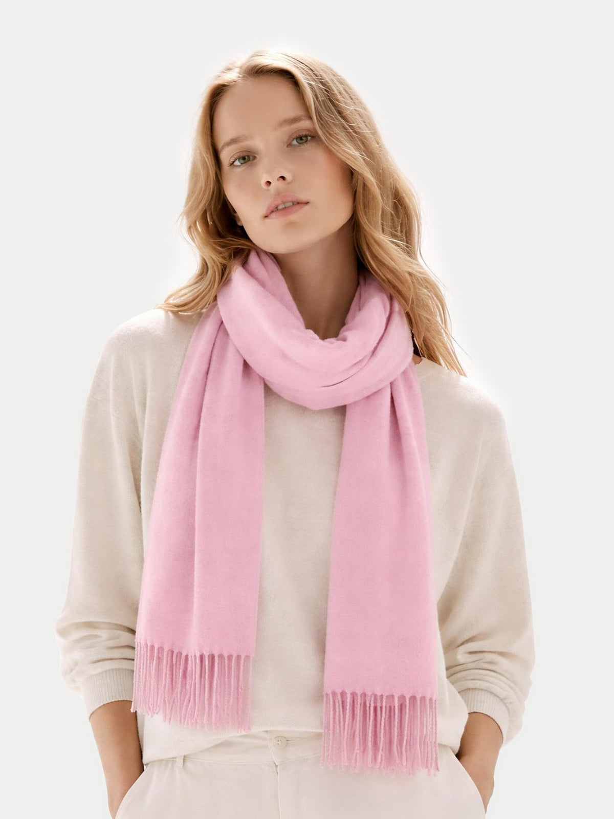 Cashmere Fringed Scarf — Light Lilac Pink