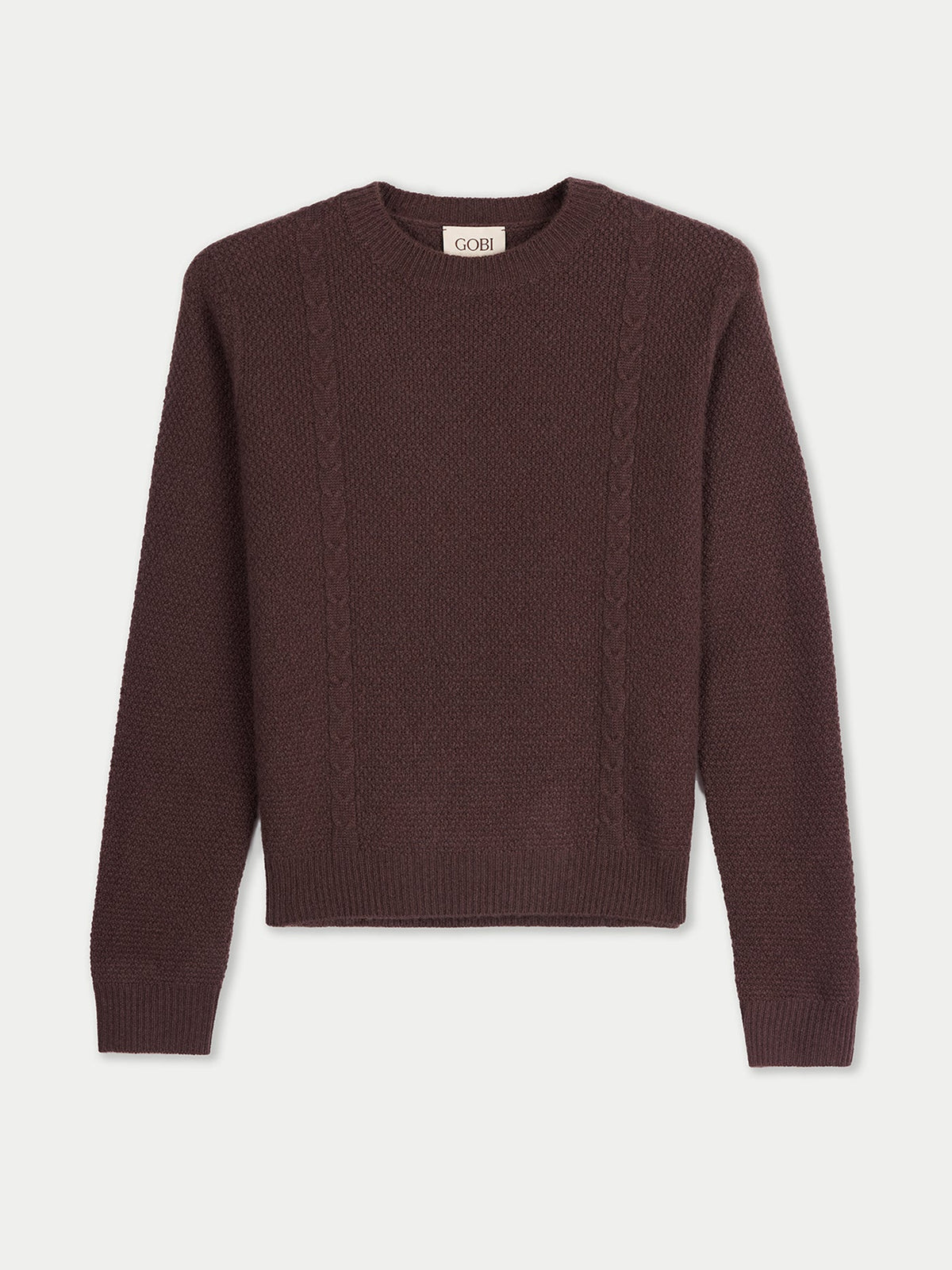 Cropped Crewneck Cashmere Sweater — Mahogany Brown