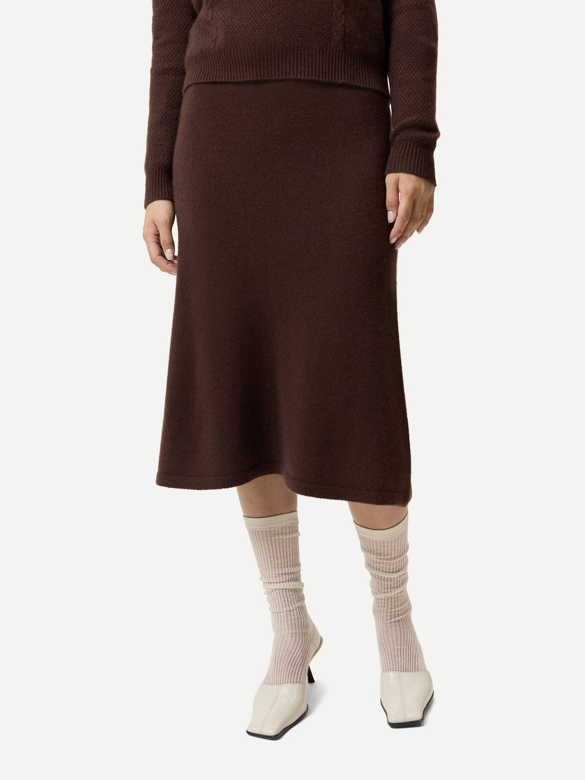 A-line Cashmere Knitted Skirt — Mahogany Brown