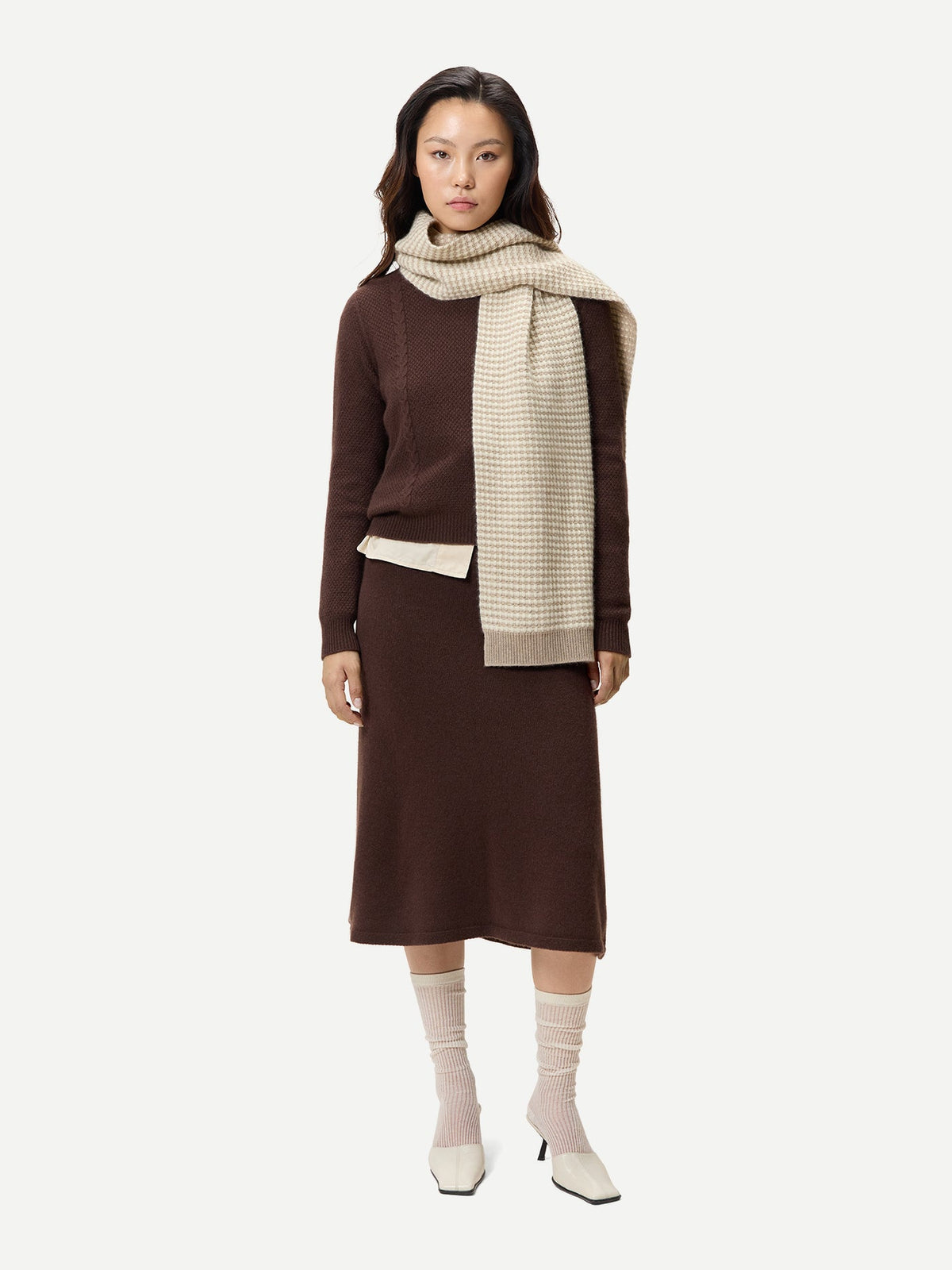 Cropped Crewneck Cashmere Sweater — Mahogany Brown