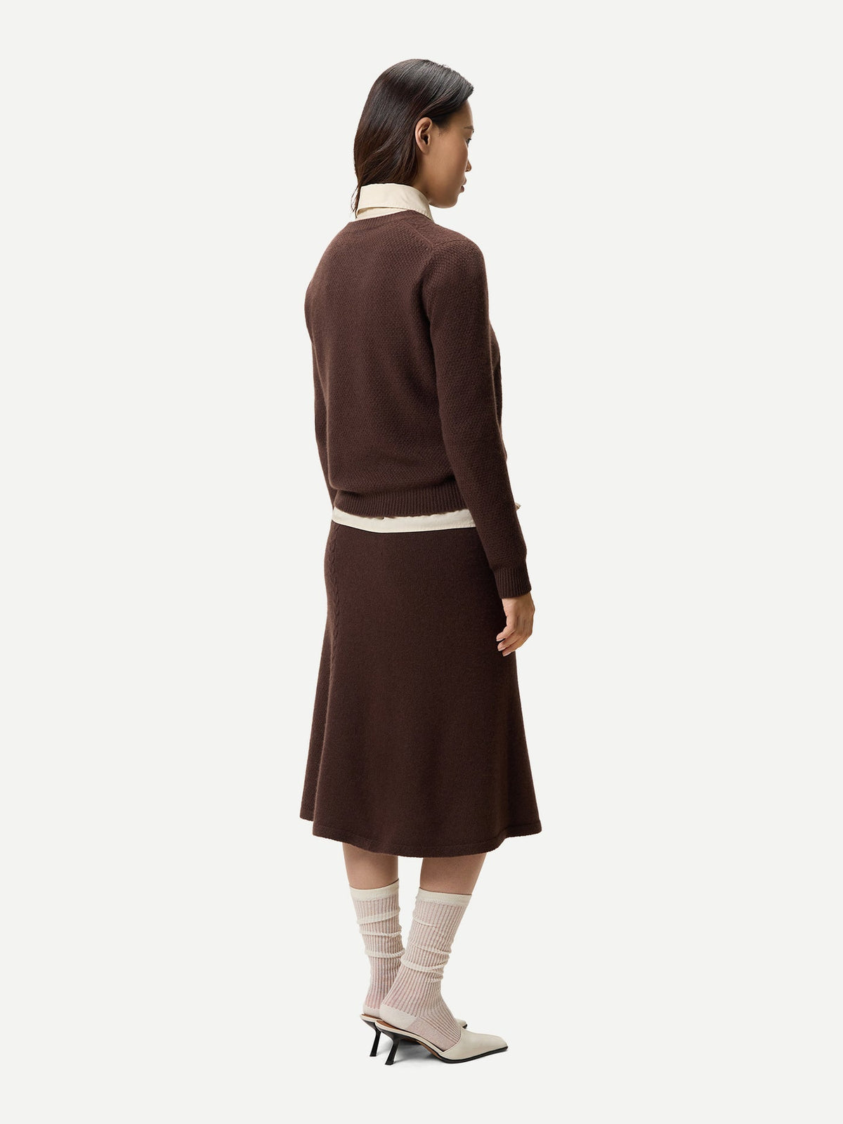 Cropped Crewneck Cashmere Sweater — Mahogany Brown