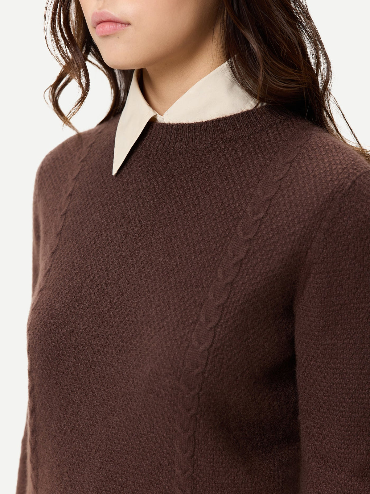 Cropped Crewneck Cashmere Sweater — Mahogany Brown