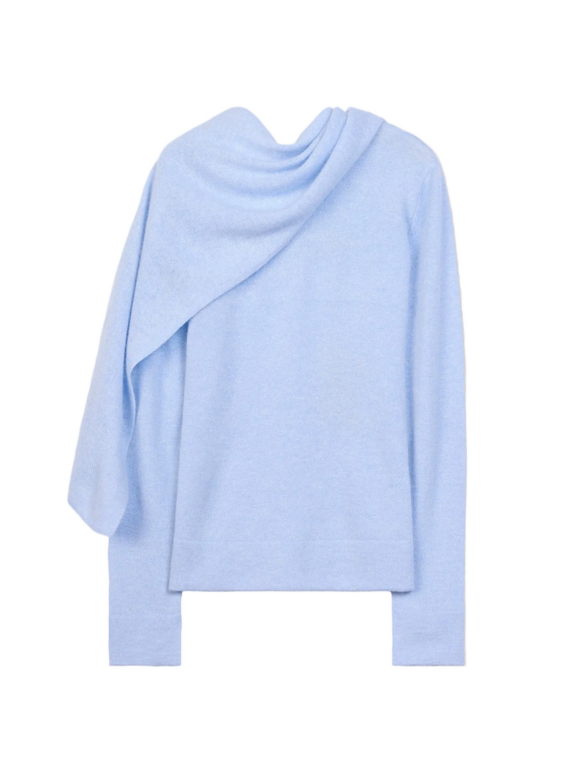 Cashmere Sweater With Draped Scarf — Muted Blue