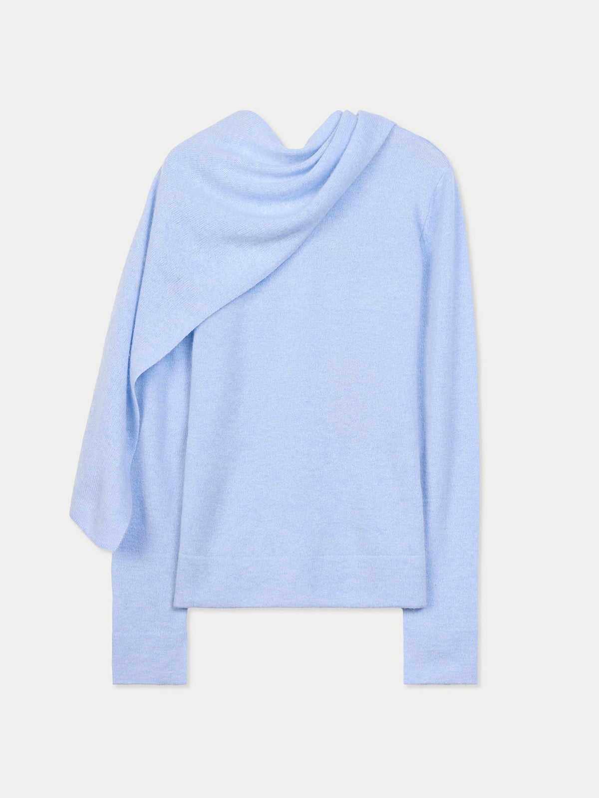 Cashmere Sweater With Draped Scarf — Muted Blue