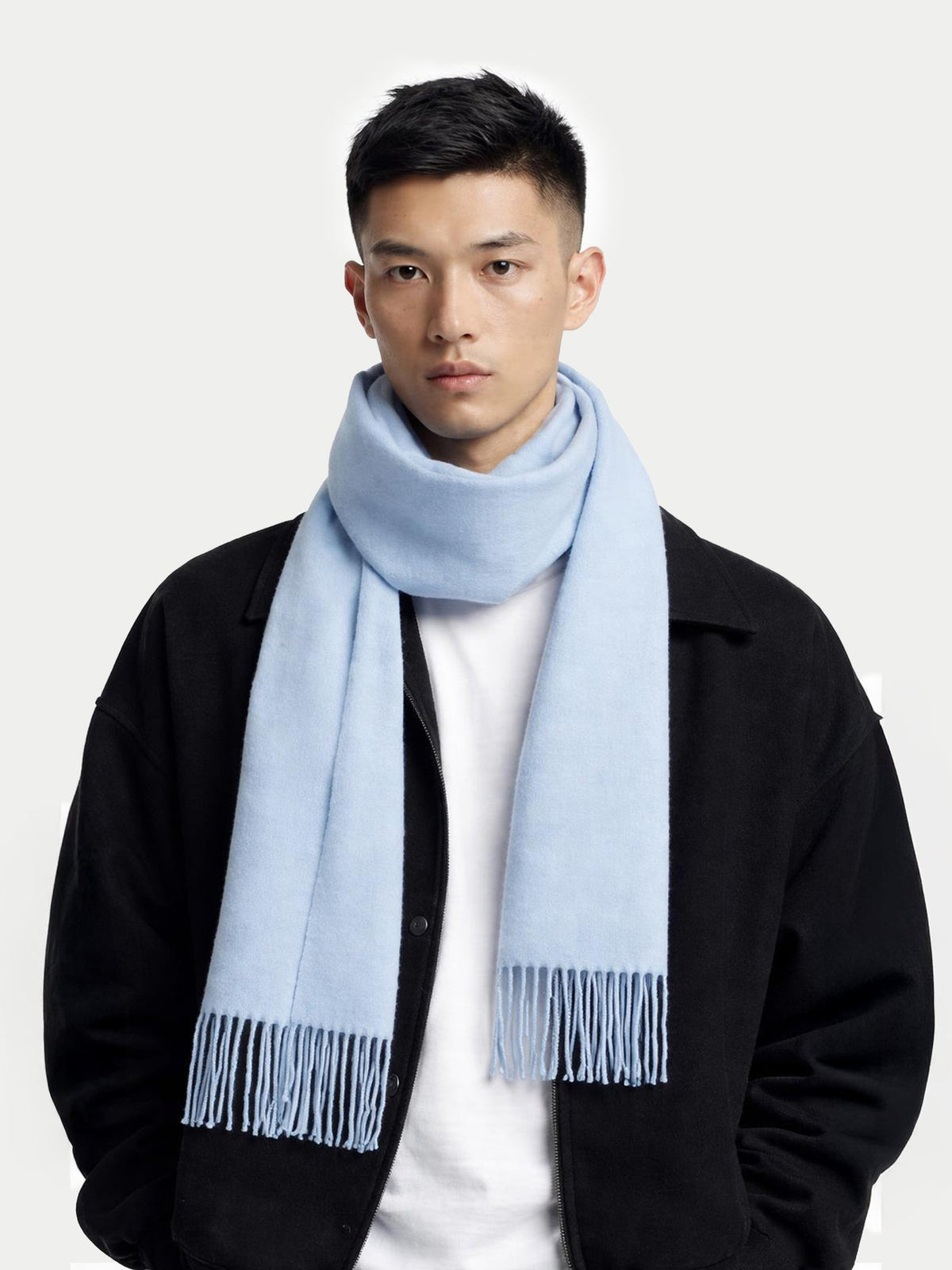 Cashmere Fringed Scarf — Muted Blue